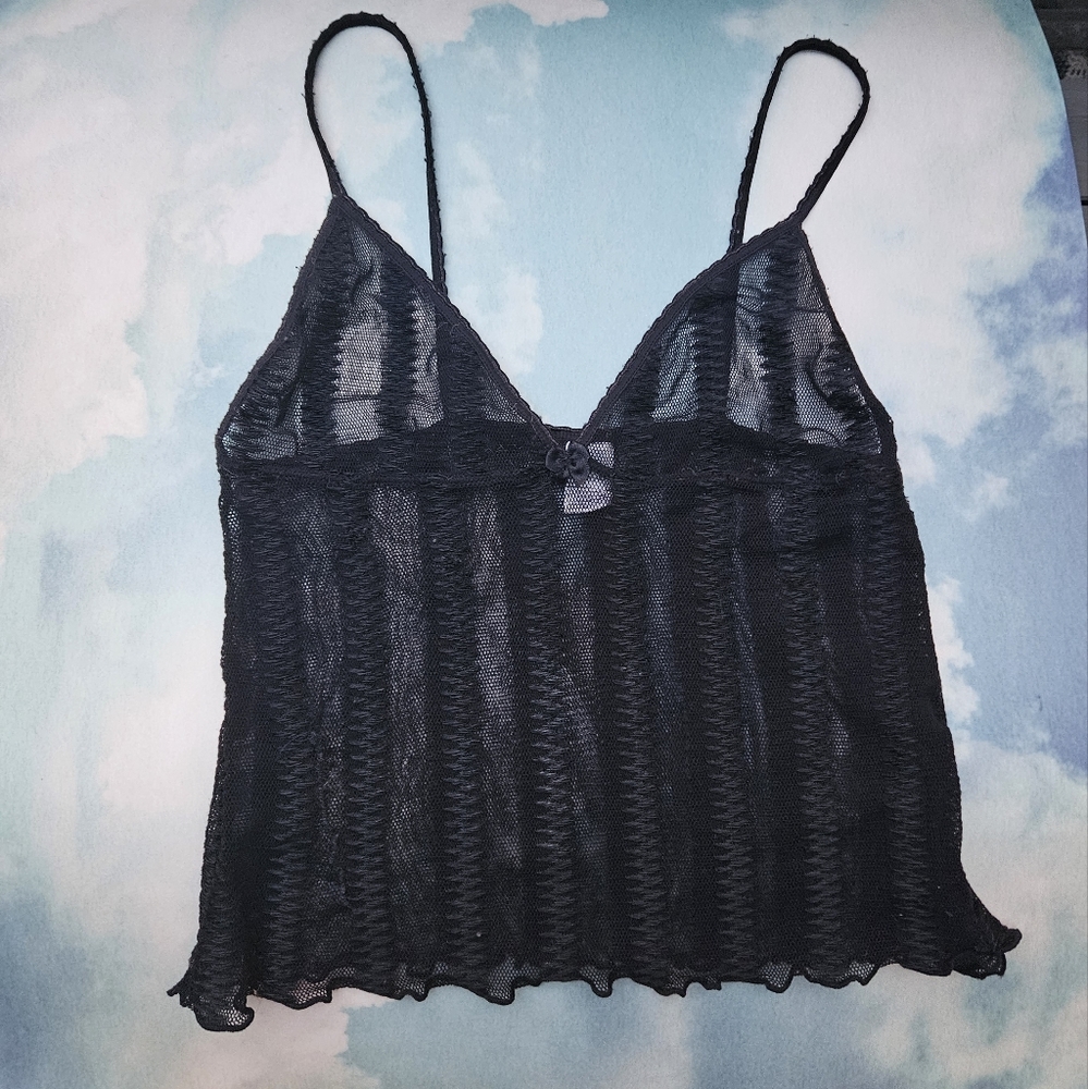 Vintage 90s, Y2k Top Goth Punk Chic Rare Lingerie Sheer Stripe Mesh Top - Picture 1 of 7